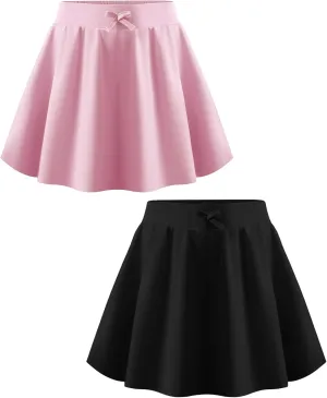 Flygo 2 Pack Girls Skirts Mini Skorts Pleated Flare High Waist Athletic Tennis Uniform Skirt Built in Shorts with Pockets