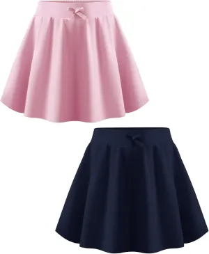 Flygo 2 Pack Girls Skirts Mini Skorts Pleated Flare High Waist Athletic Tennis Uniform Skirt Built in Shorts with Pockets