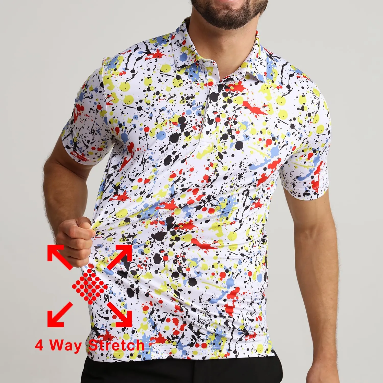 Funky Golf Polo Shirt Mens Performance 4 Way Stretch Quick Dry UPF 50 Polyester Print Short Sleeve Polo Tshirt