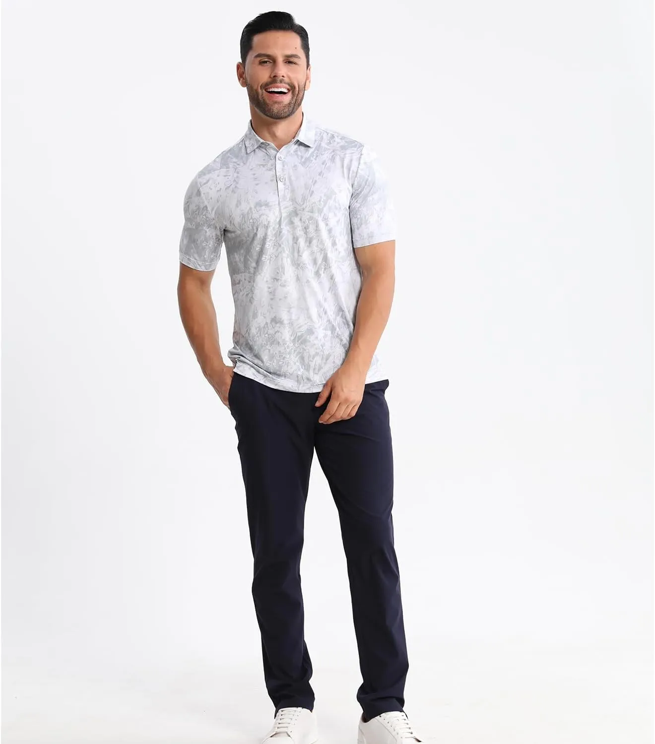 Funky Golf Polo Shirt Mens Performance 4 Way Stretch Quick Dry UPF 50 Polyester Print Short Sleeve Polo Tshirt