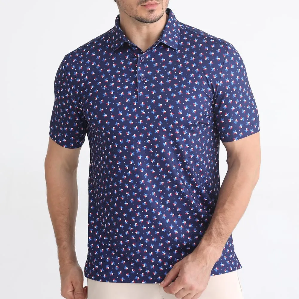 Funky Golf Polo Shirt Mens Performance 4 Way Stretch Quick Dry UPF 50 Polyester Print Short Sleeve Polo Tshirt