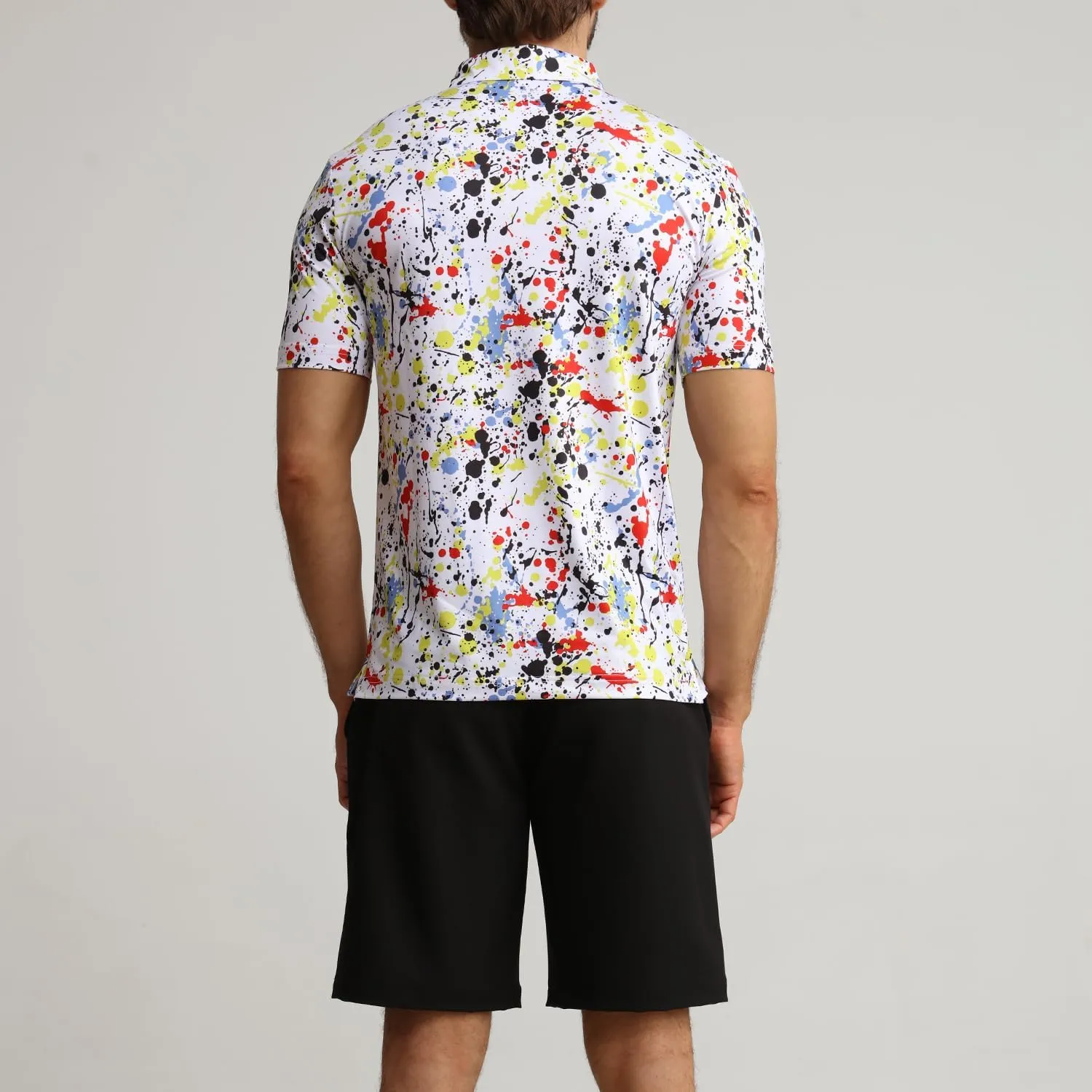 Funky Golf Polo Shirt Mens Performance 4 Way Stretch Quick Dry UPF 50 Polyester Print Short Sleeve Polo Tshirt