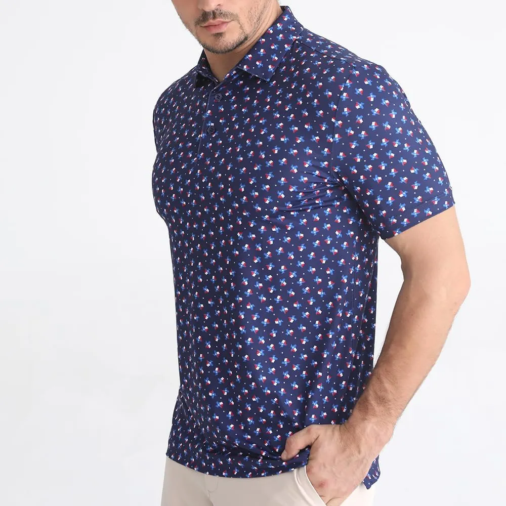 Funky Golf Polo Shirt Mens Performance 4 Way Stretch Quick Dry UPF 50 Polyester Print Short Sleeve Polo Tshirt