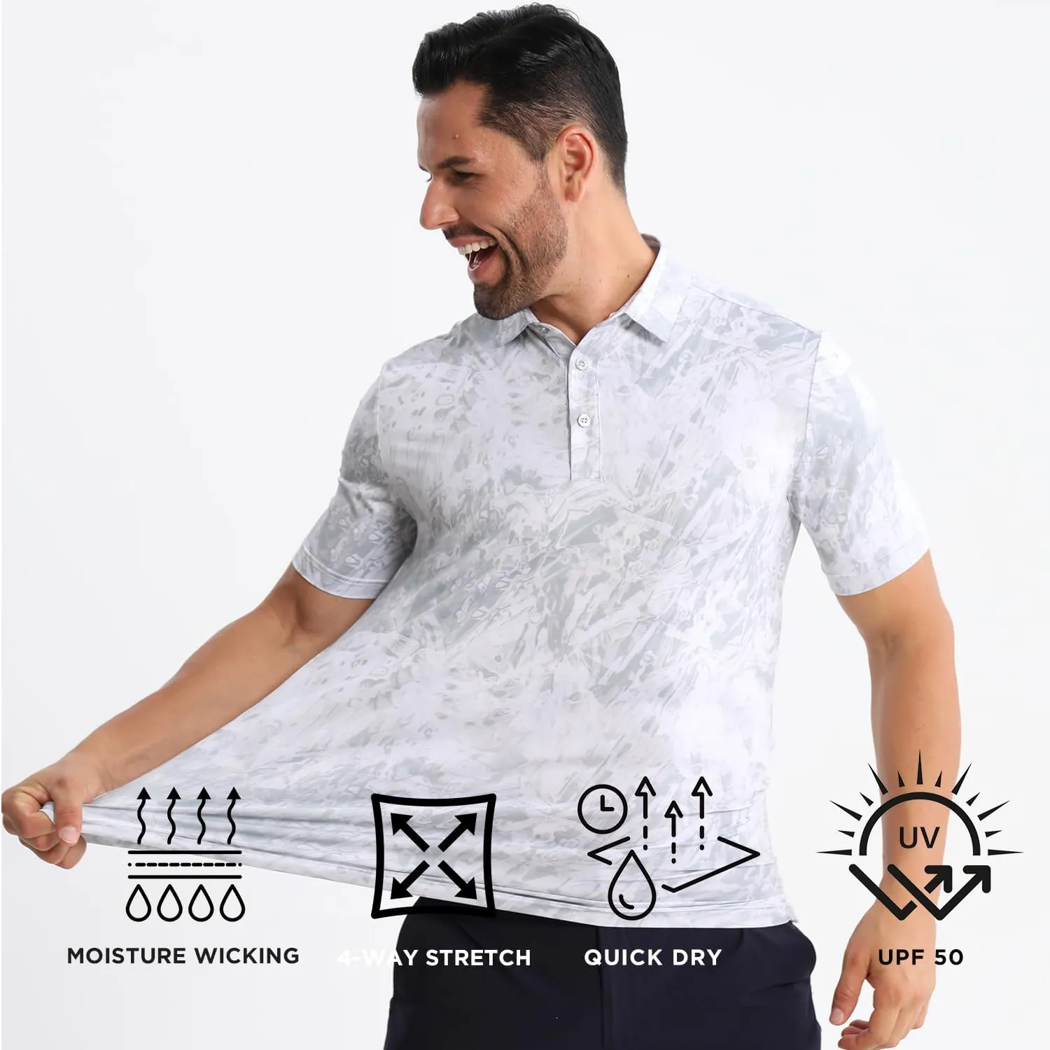 Funky Golf Polo Shirt Mens Performance 4 Way Stretch Quick Dry UPF 50 Polyester Print Short Sleeve Polo Tshirt
