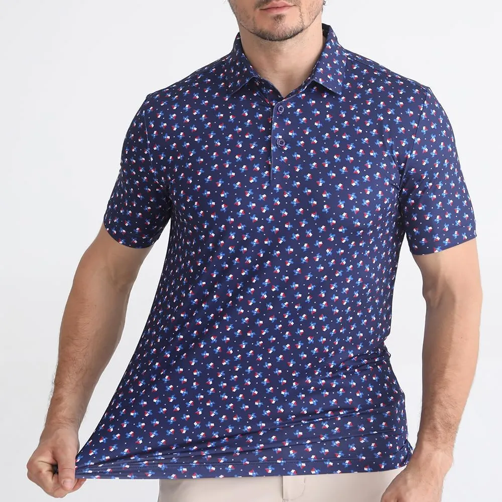 Funky Golf Polo Shirt Mens Performance 4 Way Stretch Quick Dry UPF 50 Polyester Print Short Sleeve Polo Tshirt
