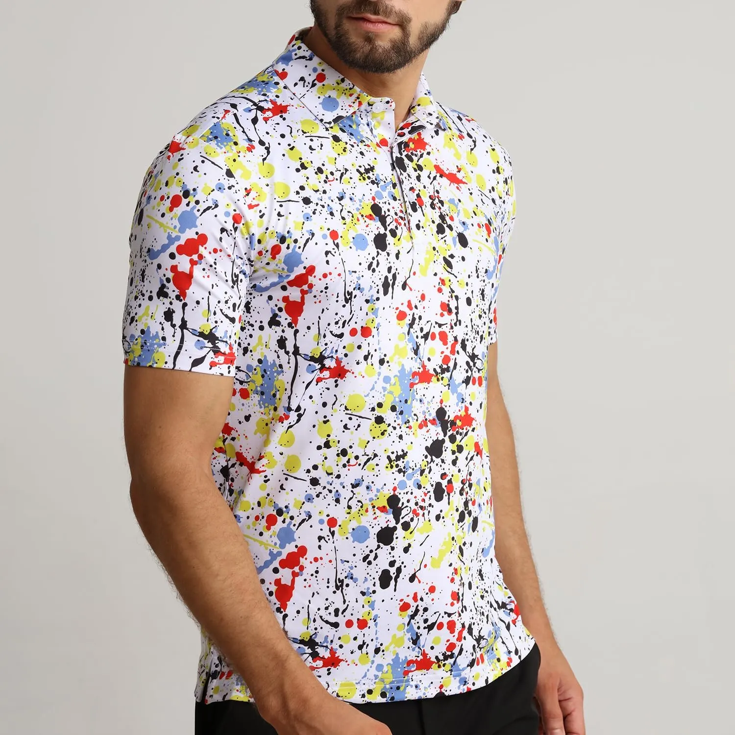 Funky Golf Polo Shirt Mens Performance 4 Way Stretch Quick Dry UPF 50 Polyester Print Short Sleeve Polo Tshirt