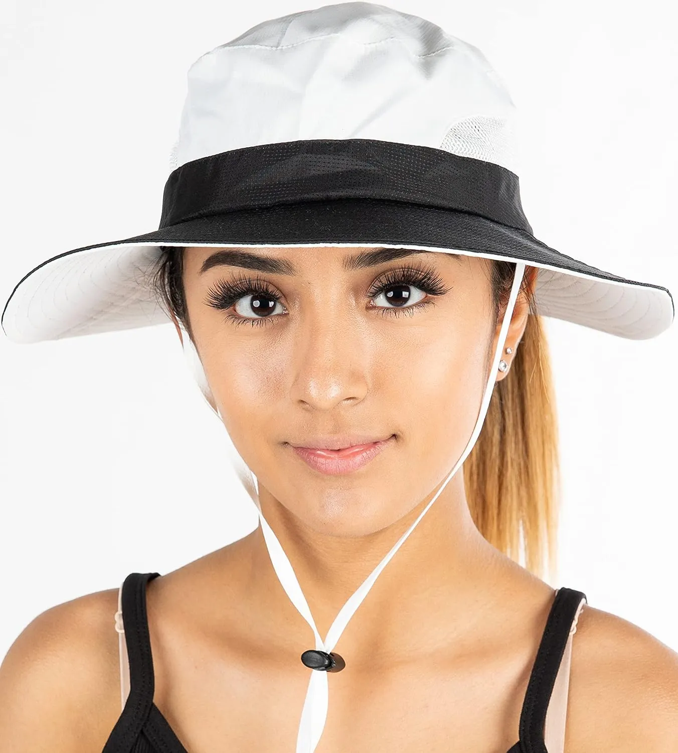 Funky Junque Ponytail Bucket Hat UPF 50  Messy Bun Sun Hat Wide Brim Mesh Cap