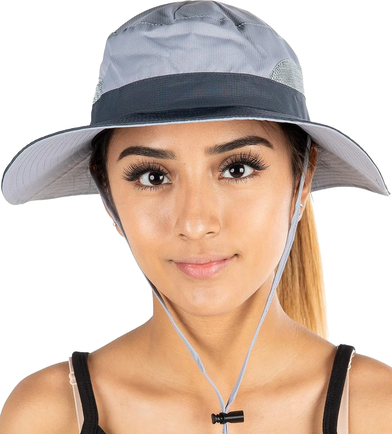 Funky Junque Ponytail Bucket Hat UPF 50  Messy Bun Sun Hat Wide Brim Mesh Cap