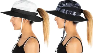 Funky Junque Ponytail Bucket Hat UPF 50  Messy Bun Sun Hat Wide Brim Mesh Cap