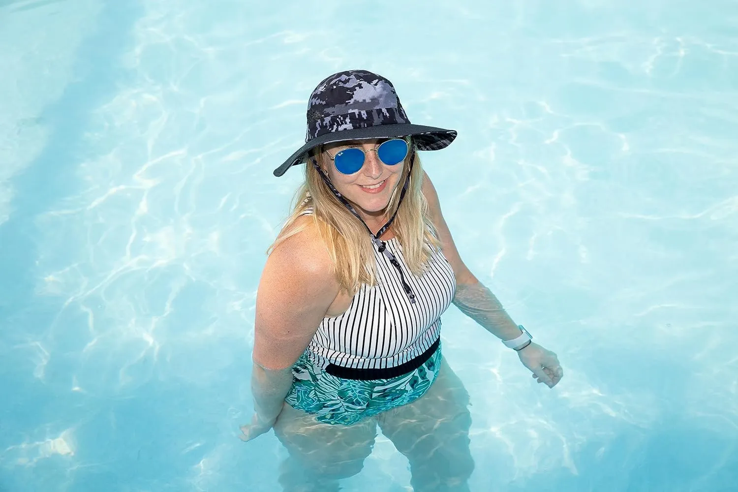 Funky Junque Ponytail Bucket Hat UPF 50  Messy Bun Sun Hat Wide Brim Mesh Cap