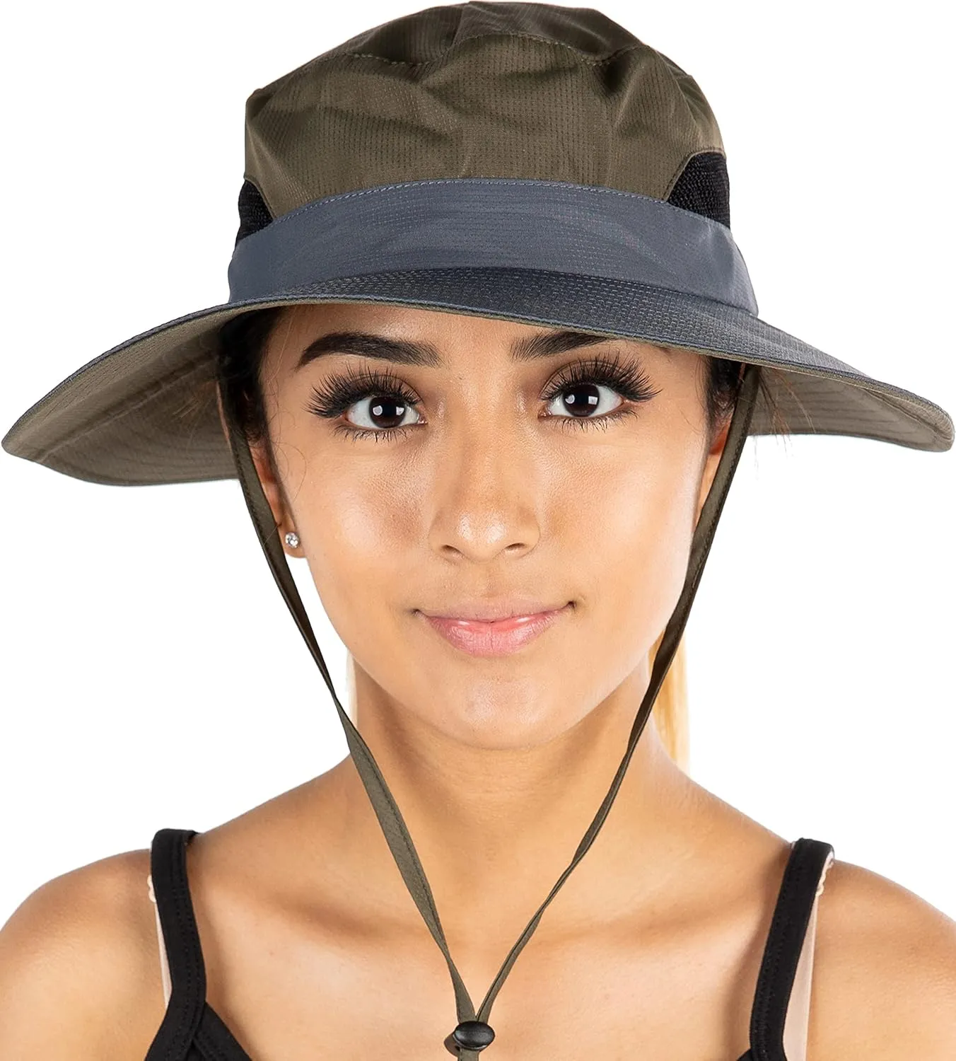 Funky Junque Ponytail Bucket Hat UPF 50  Messy Bun Sun Hat Wide Brim Mesh Cap