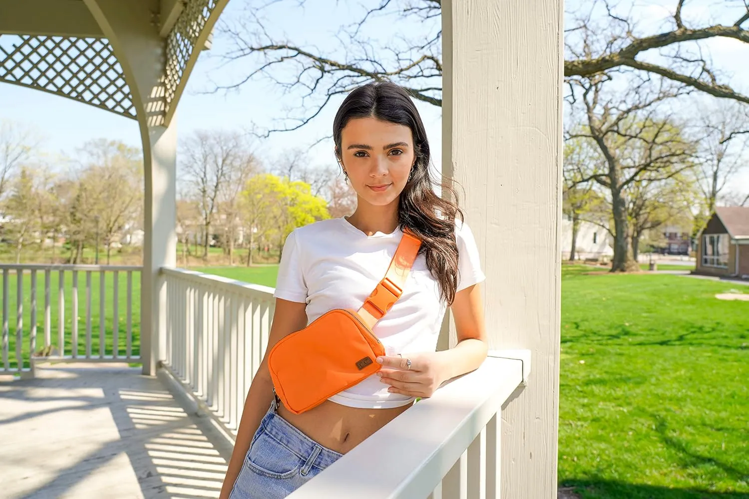 Funky Junque Small Crossbody Fanny Pack for Women Adjustable Waist Bag with Multiple Pockets for Travel, Hiking, and Outdoors - Solid - Orange