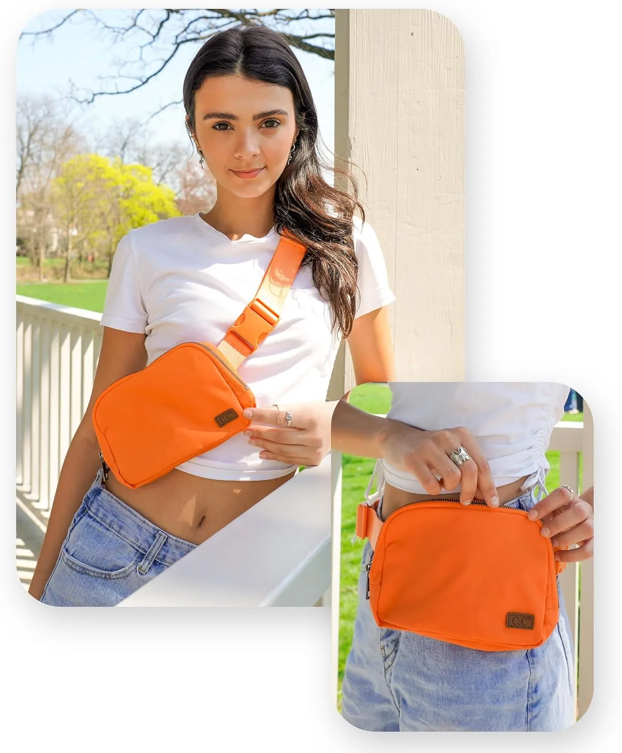 Funky Junque Small Crossbody Fanny Pack for Women Adjustable Waist Bag with Multiple Pockets for Travel, Hiking, and Outdoors - Solid - Orange