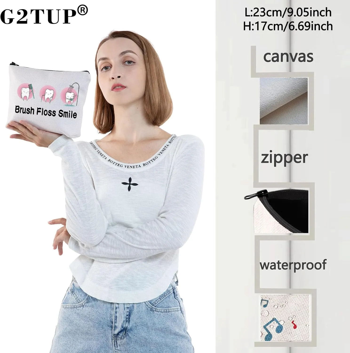 G2TUP Novelty Dentist Gifts for Women Travel Makeup Bag Brush Floss Smile Zipper Organizer Dental Dental Hygienist Gift Idea (Brush Floss Smile)