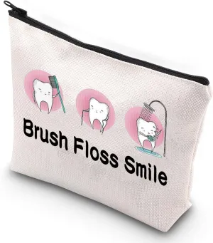 G2TUP Novelty Dentist Gifts for Women Travel Makeup Bag Brush Floss Smile Zipper Organizer Dental Dental Hygienist Gift Idea (Brush Floss Smile)