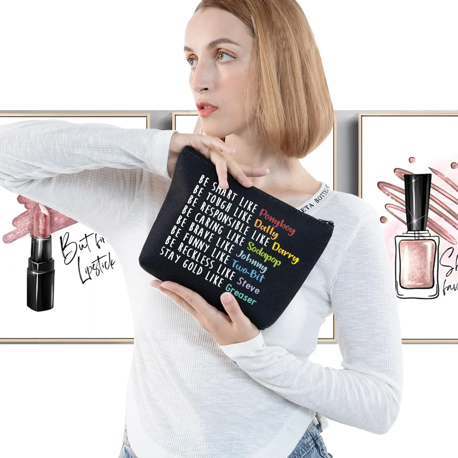 G2TUP Stay Pony Funny Inspired Makeup Bag 80s Movie Toiletry Bag Book Lover Gift(Pony black Makeup Bag)