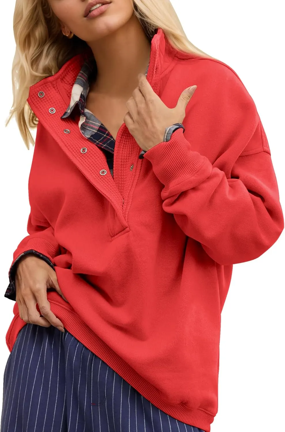 Gacaky Sweatshirt for Women Oversized Casual Long Sleeve Button Henley Neck Pullover Tops Fashion Outfits Clothes