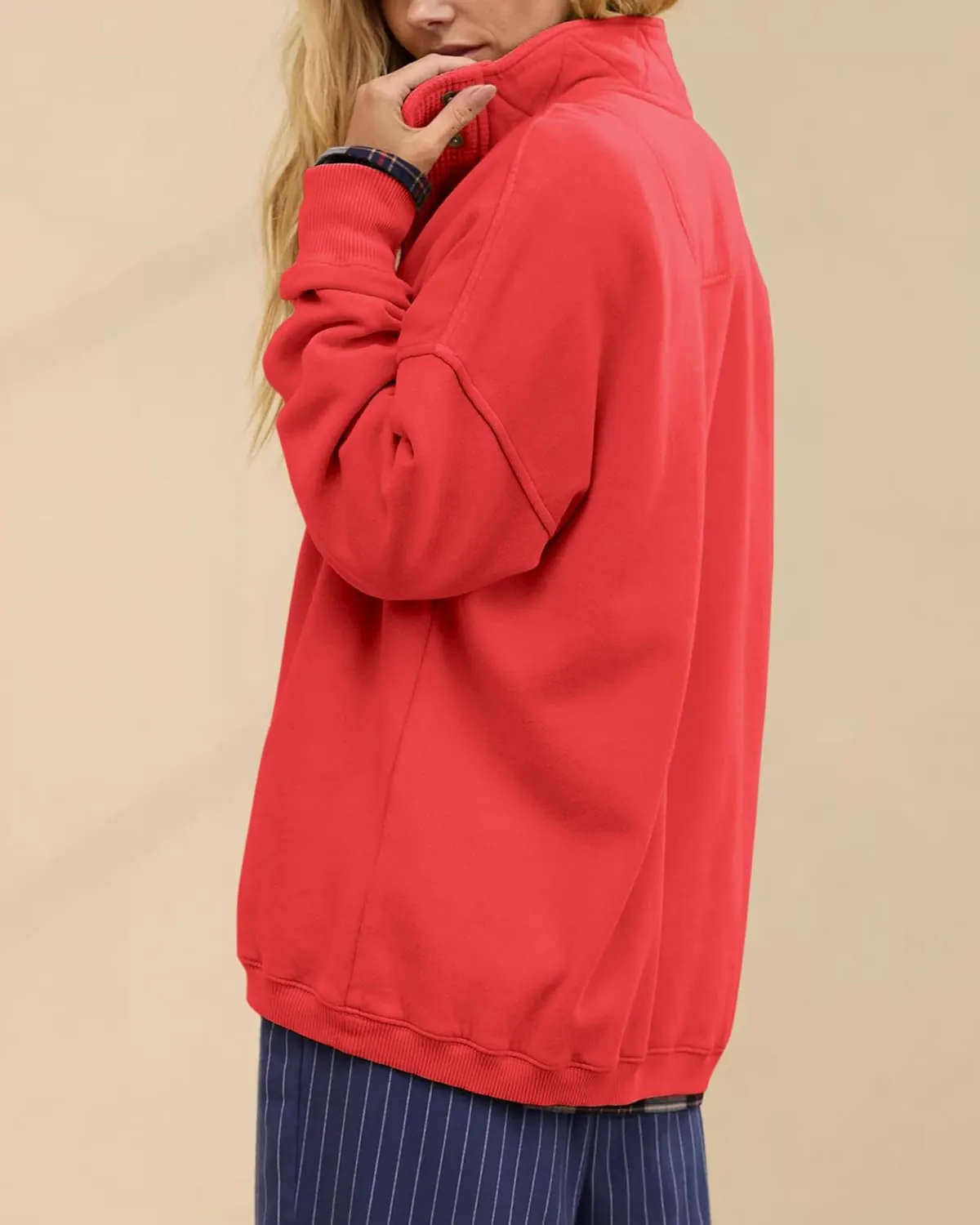 Gacaky Sweatshirt for Women Oversized Casual Long Sleeve Button Henley Neck Pullover Tops Fashion Outfits Clothes