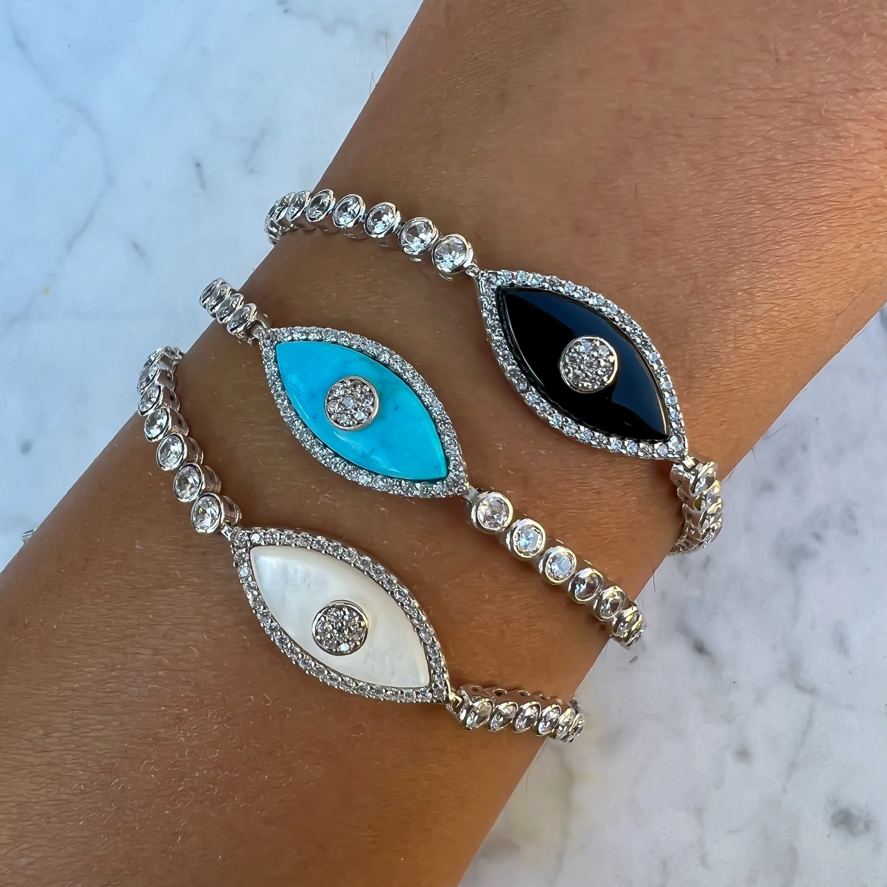 Gemma” Turquoise Sterling silver tennis eye bracelet