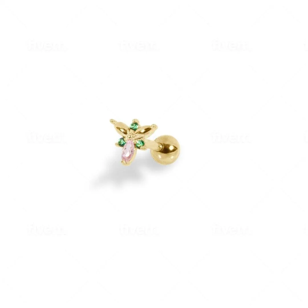 Gold Plated Jewel Barbell Ball Back Earrings Sleeper Earrings