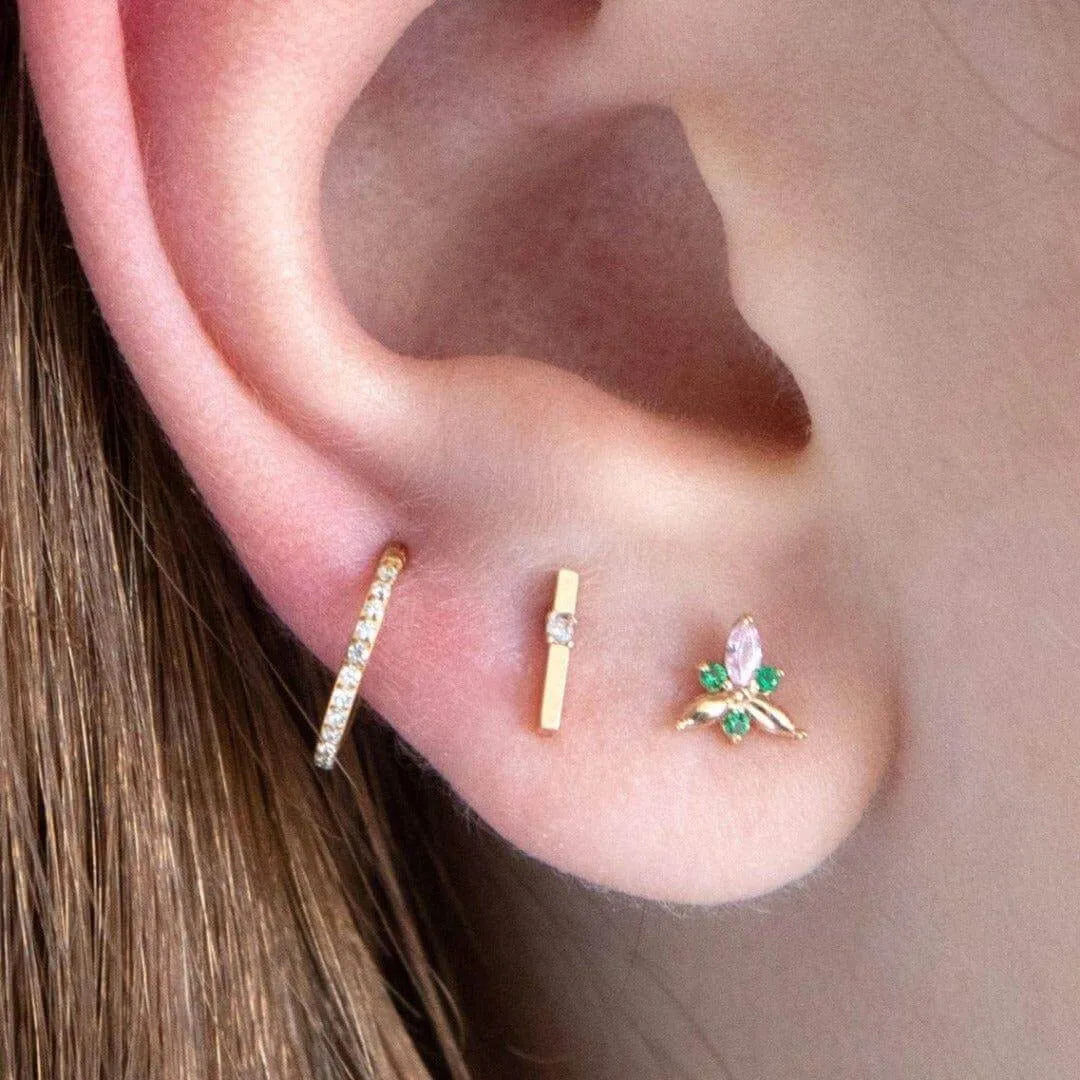 Gold Plated Jewel Barbell Ball Back Earrings Sleeper Earrings