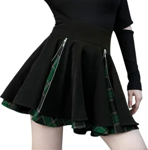 Gothic Skirts Cute High Elastic Waisted Plaid Kilts for Women Trendy Hem Flared Knee Length Mini Skater Skirt