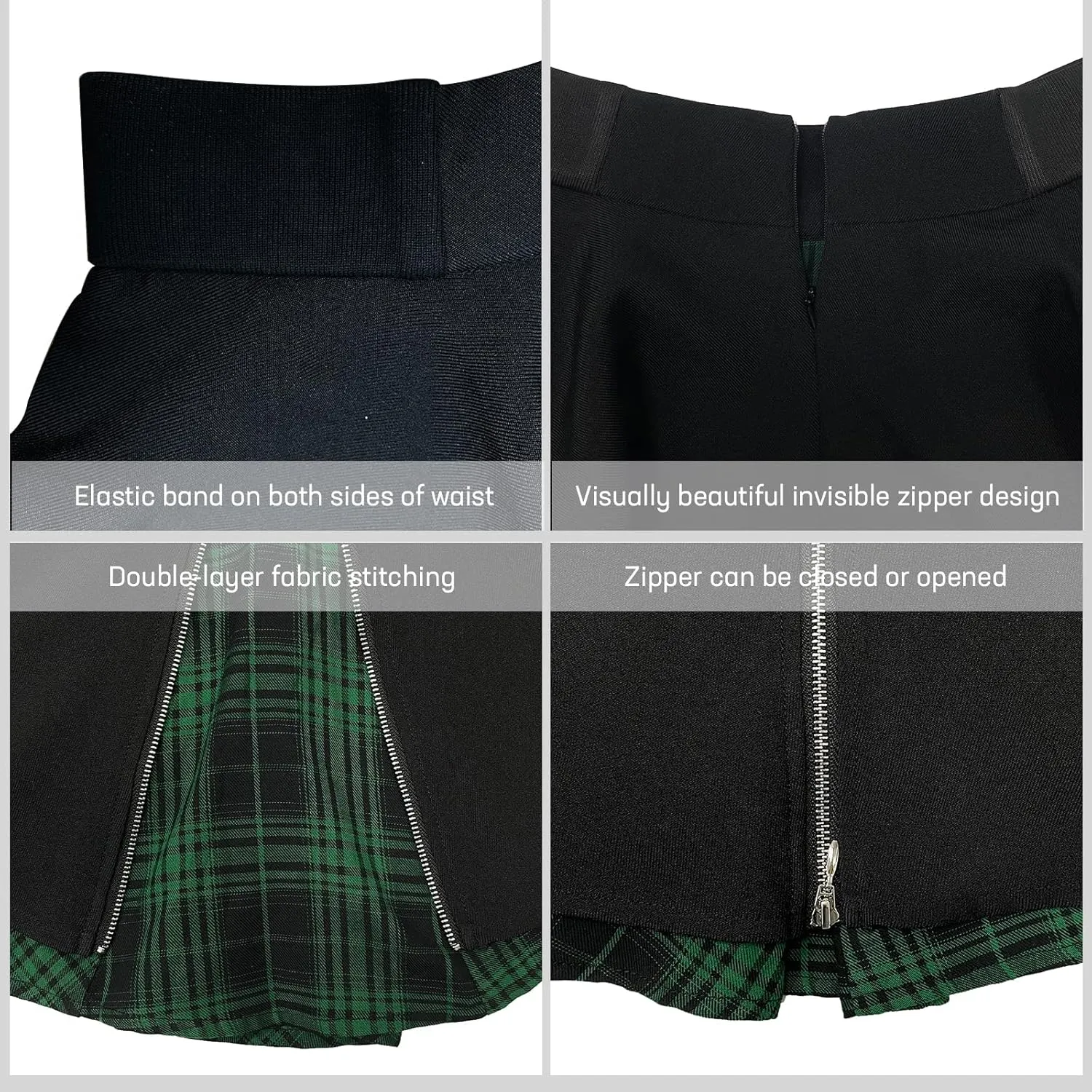Gothic Skirts Cute High Elastic Waisted Plaid Kilts for Women Trendy Hem Flared Knee Length Mini Skater Skirt