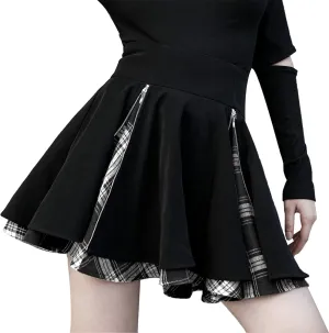 Gothic Skirts Cute High Elastic Waisted Plaid Kilts for Women Trendy Hem Flared Knee Length Mini Skater Skirt
