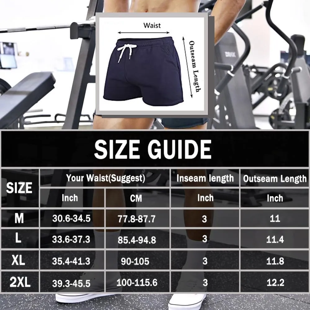 GYMAPE Men's Gym Sport Bodybuilding Workout Casual Shorts with Pockets 3 inch Inseam Raw Hem Terry Cotton