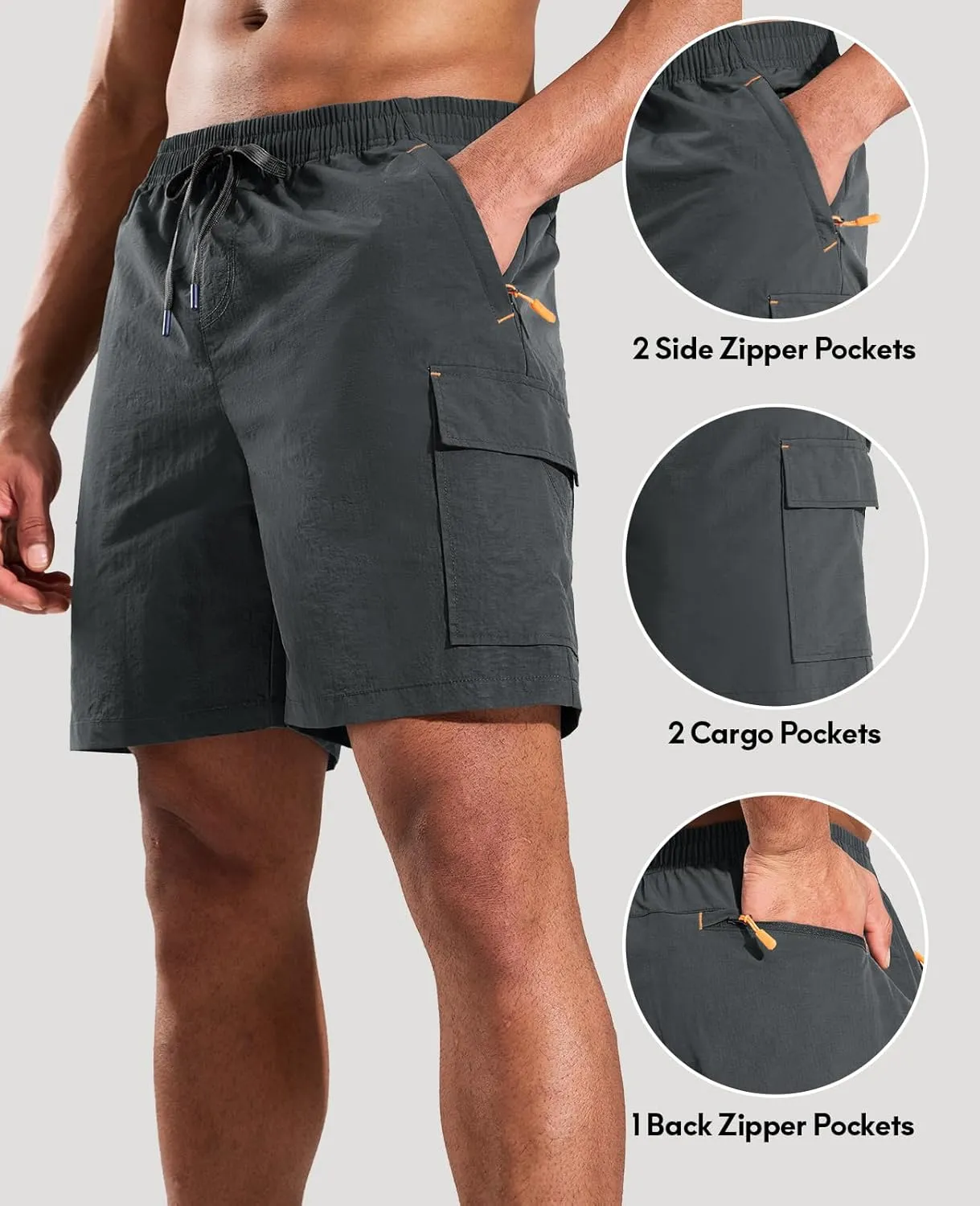 Haimont Men's Hiking Cargo Shorts 7 Inch with Zipper Pockets Quick Dry Lightweight Outdoor Camping Travel, Water Resistant