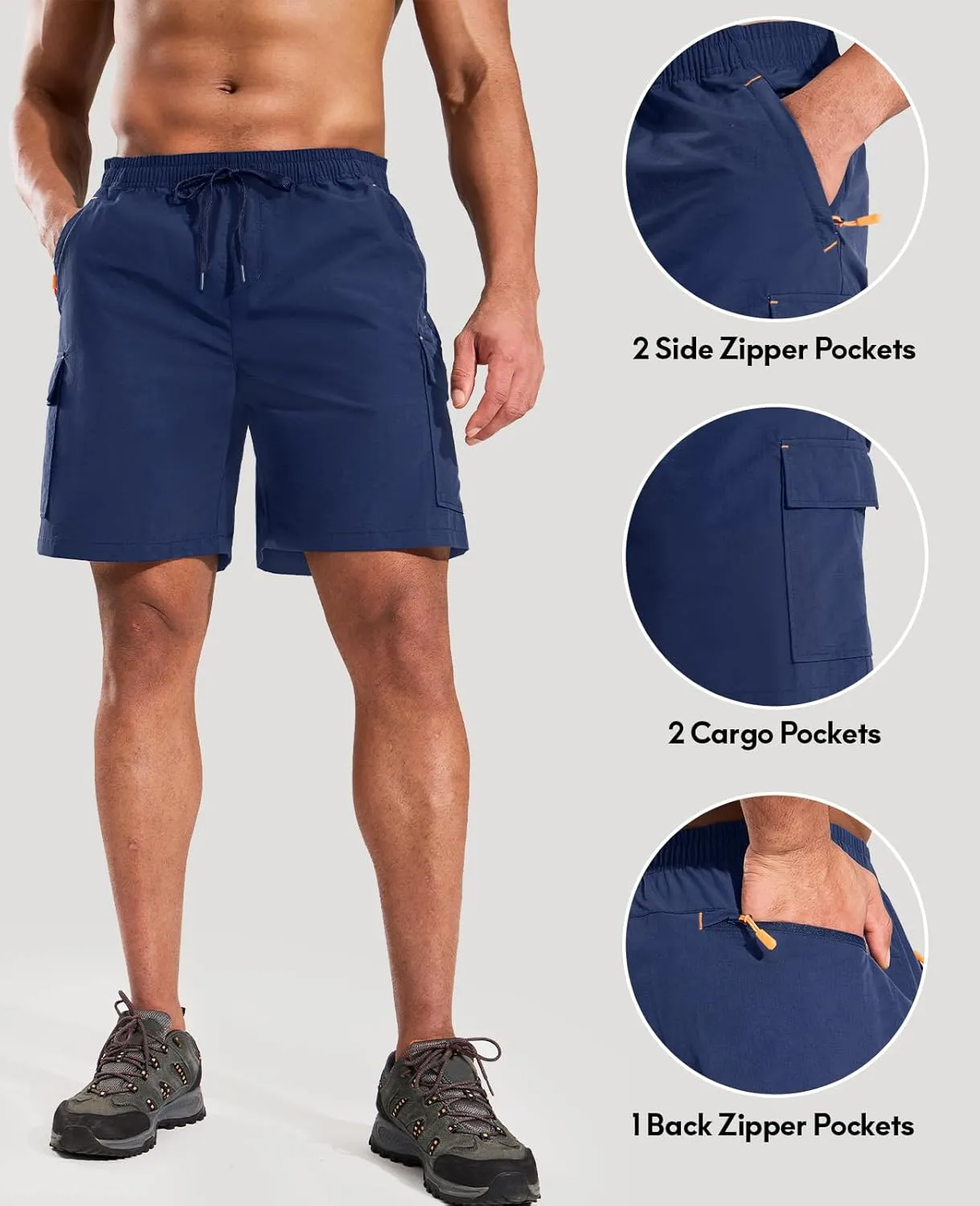 Haimont Men's Hiking Cargo Shorts 7 Inch with Zipper Pockets Quick Dry Lightweight Outdoor Camping Travel, Water Resistant