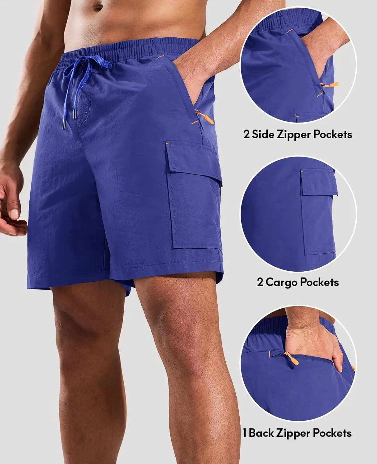 Haimont Men's Hiking Cargo Shorts 7 Inch with Zipper Pockets Quick Dry Lightweight Outdoor Camping Travel, Water Resistant