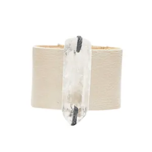 HANDCRAFTED CUFF - ROSE GOLD LEATHER WITH QUARTZ AGATE - 4CMROQU1.3