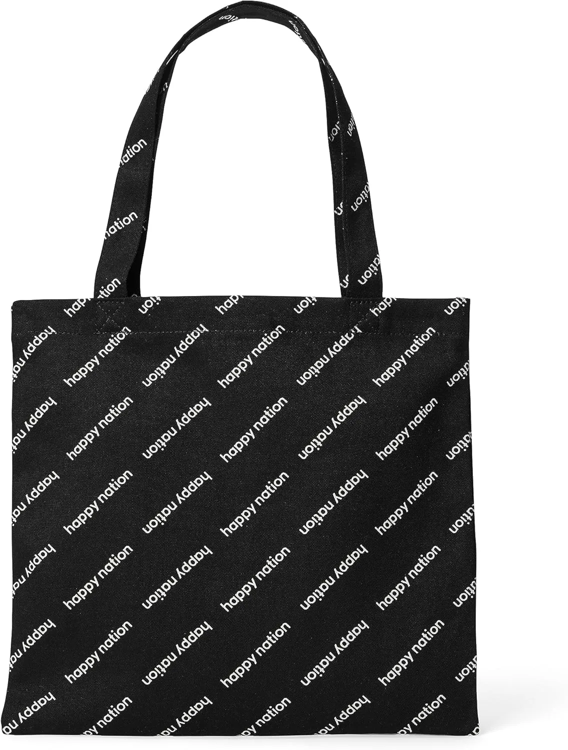Happy Nation Canvas Tote Bag, Pure Black Logo Stripe