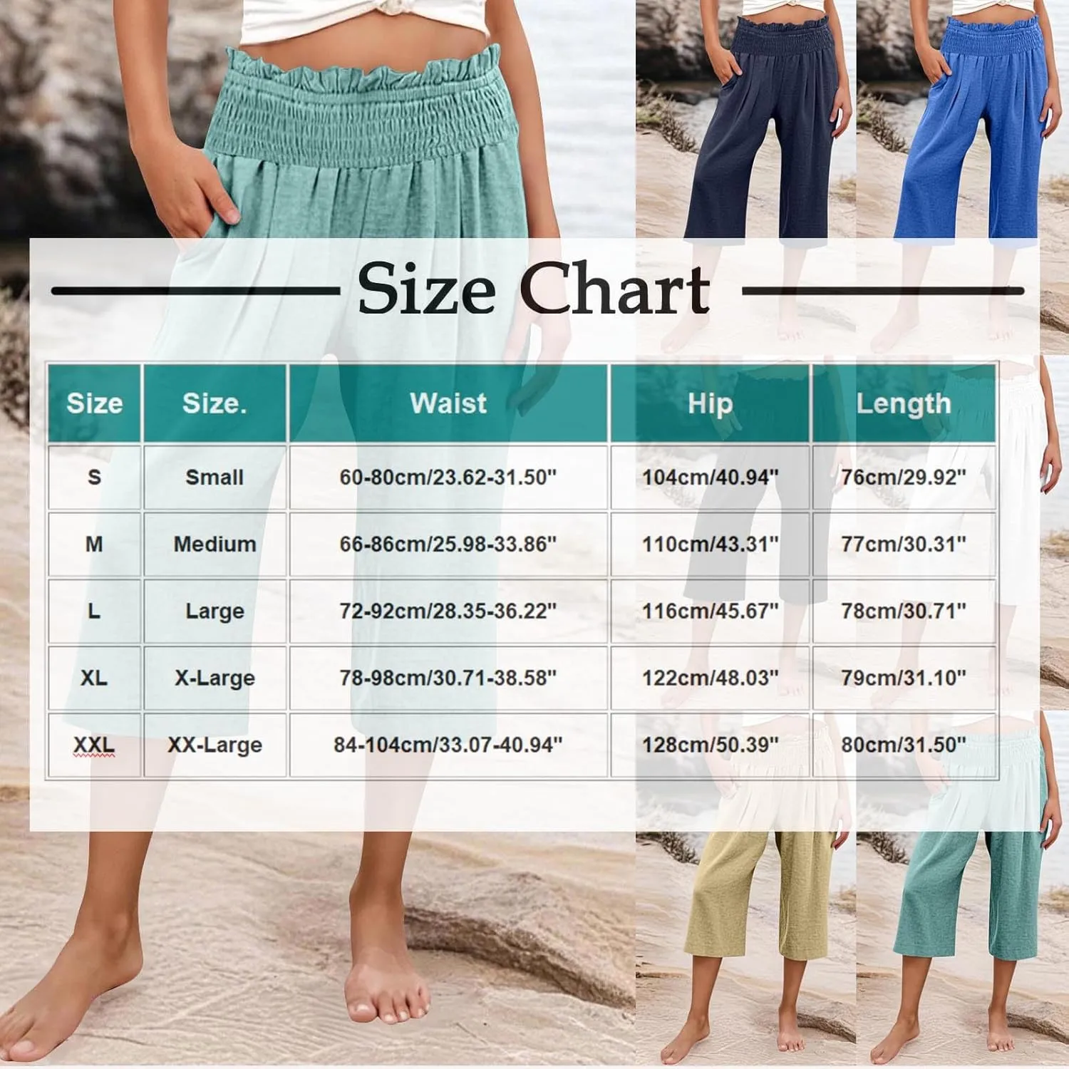High Waisted Palazzo Pants for Women Wide Leg Linen Capri Pant Casual Summer Beach Cropped Trousers with Pockets