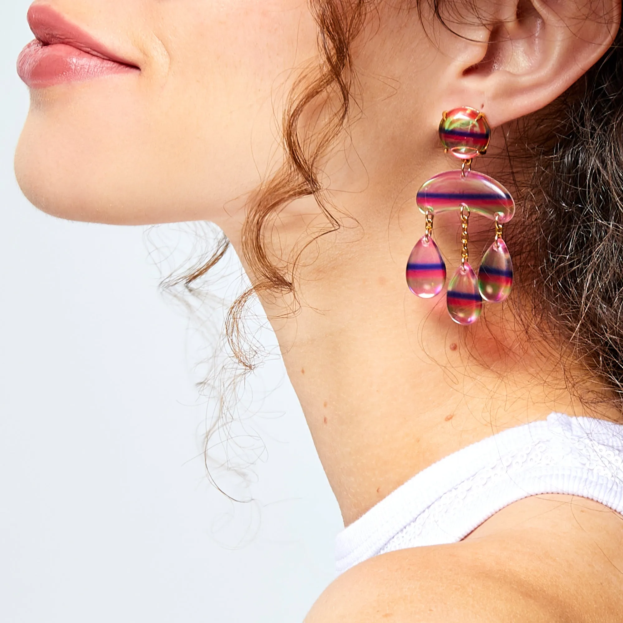 HOLOGRAPHIC RAINBOW RAINDROP FRINGE EARRINGS