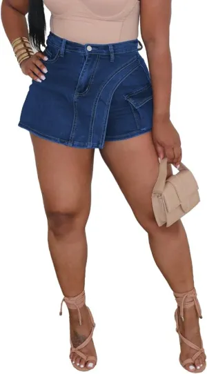 HTD Women's Casual Denim Skorts Skirts with Pockets