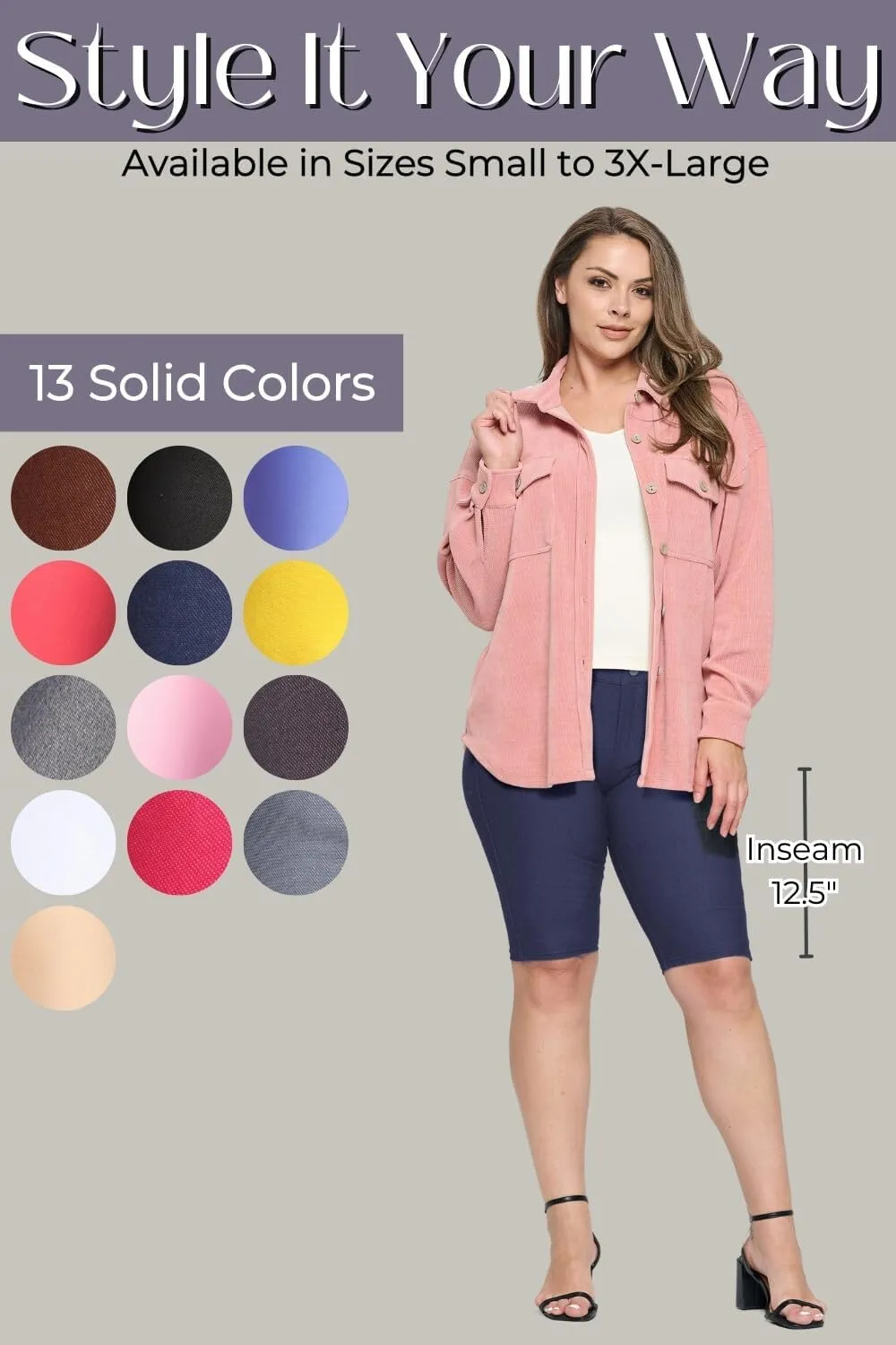 ICONOFLASH Women's Cotton 5 Pocket Bermuda Shorts No Muffin Top Pull On Knee Length Jeggings Stretchy Jean Leggings