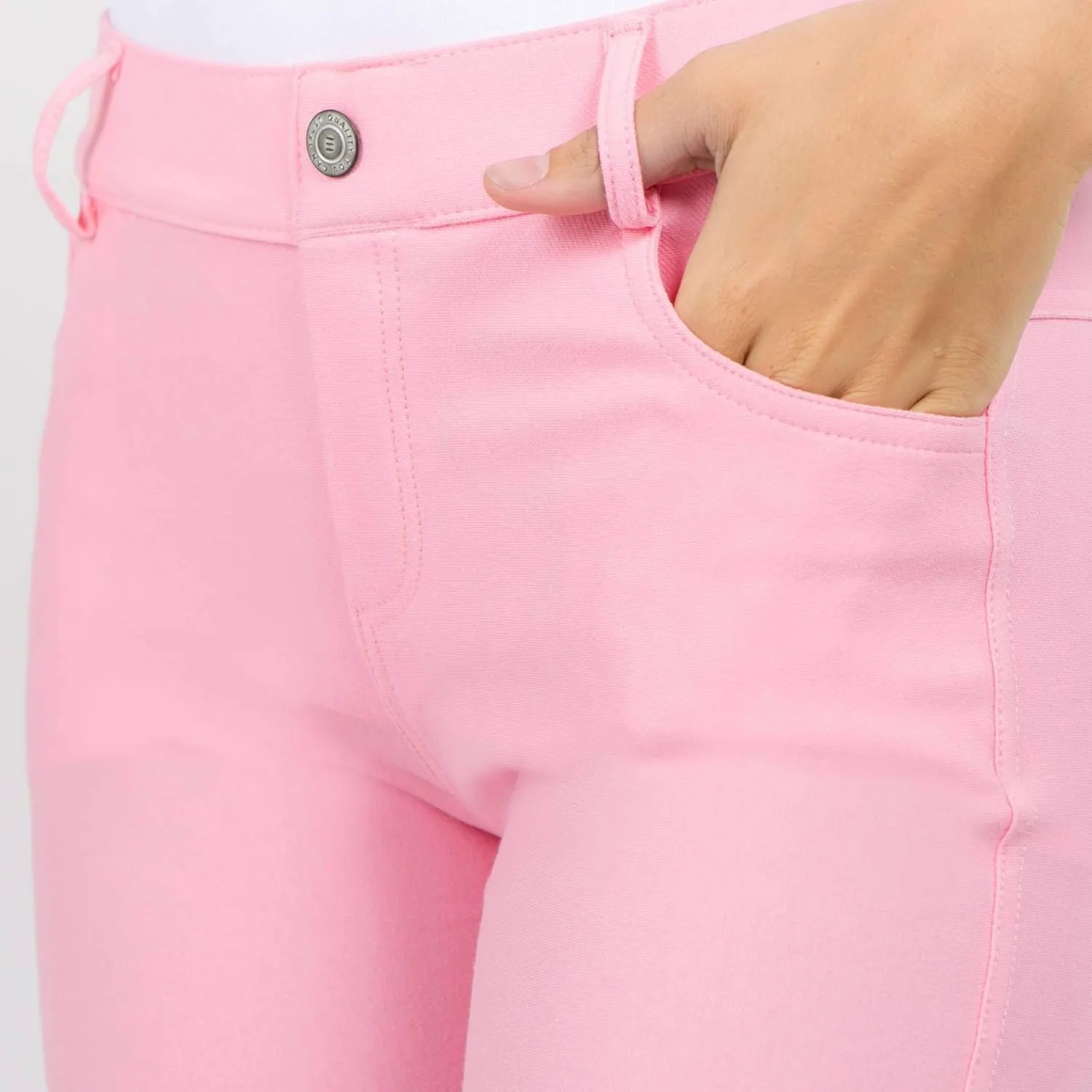 ICONOFLASH Women's Cotton 5 Pocket Bermuda Shorts No Muffin Top Pull On Knee Length Jeggings Stretchy Jean Leggings
