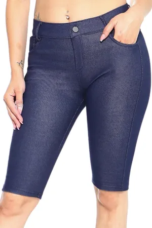 ICONOFLASH Women's Cotton 5 Pocket Bermuda Shorts No Muffin Top Pull On Knee Length Jeggings Stretchy Jean Leggings
