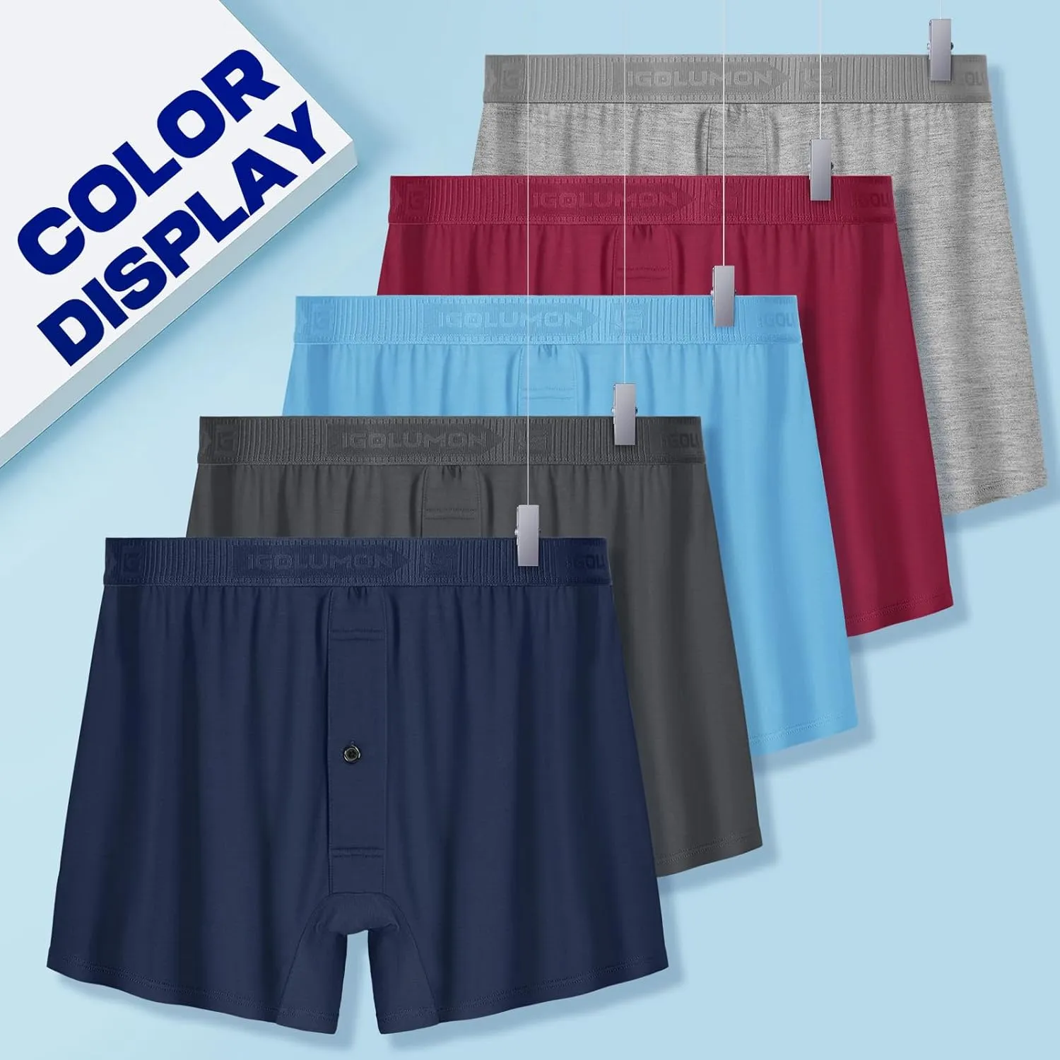 IGOLUMON Mens Underwear Boxer Shorts 5 Pack Bamboo Rayon Boxers for Men Classic Relaxed Fit Boxer Shorts with Button Fly