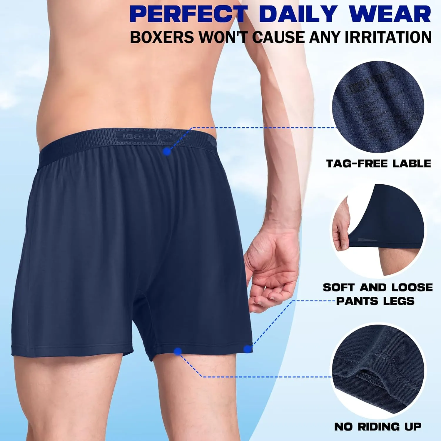 IGOLUMON Mens Underwear Boxer Shorts 5 Pack Bamboo Rayon Boxers for Men Classic Relaxed Fit Boxer Shorts with Button Fly