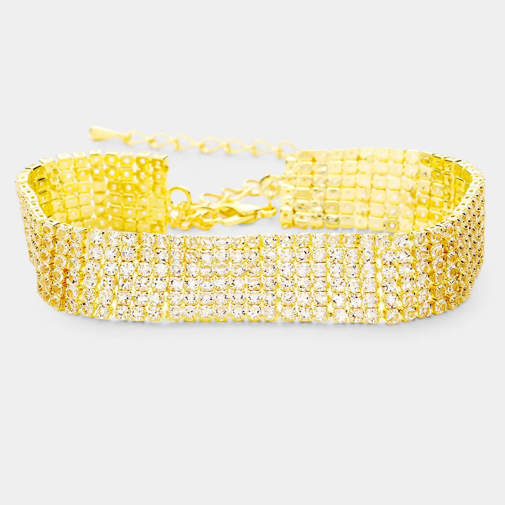 iLLASPARKZ 6 Row Crystal Rhinestone Embellished Tennis Evening Bracelet