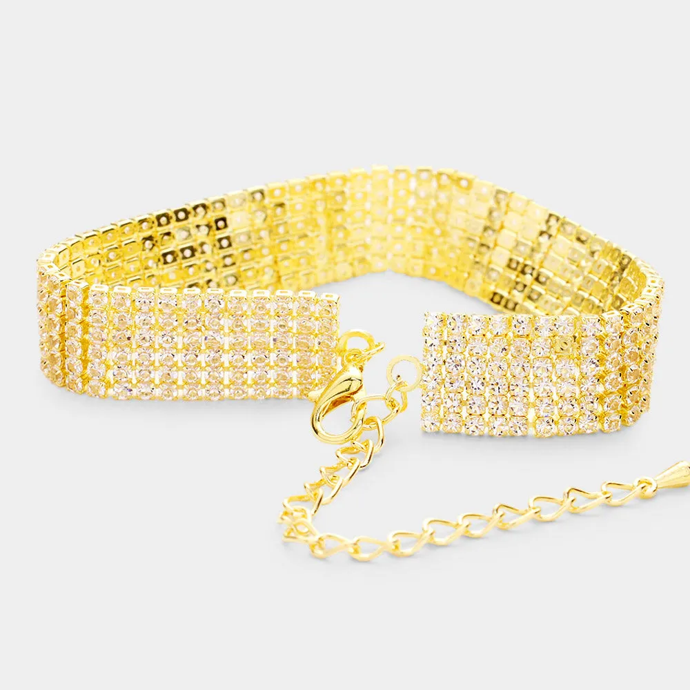 iLLASPARKZ 6 Row Crystal Rhinestone Embellished Tennis Evening Bracelet