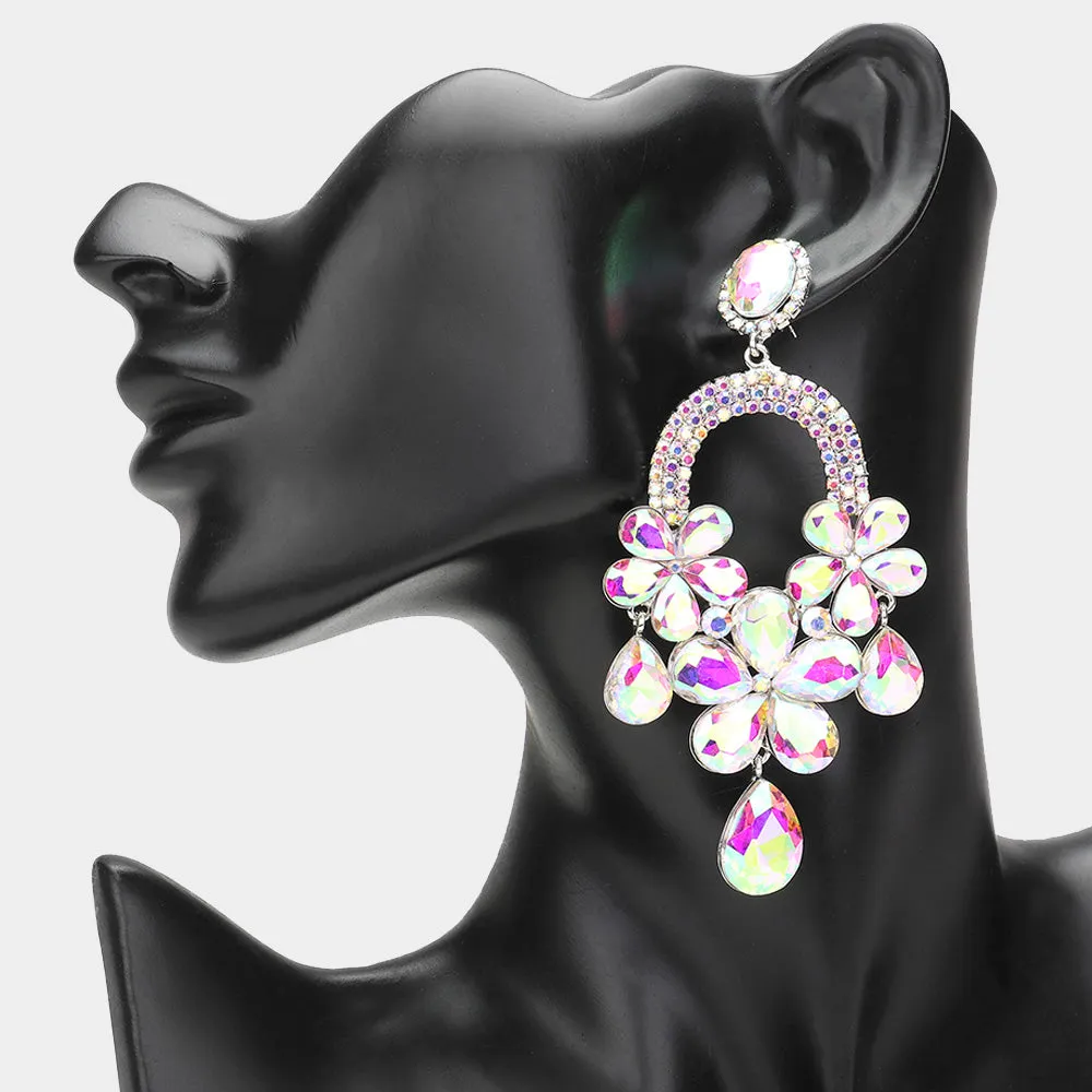 iLLASPARKZ Flower Teardrop Stone Embellished Chandelier Dangle Earrings