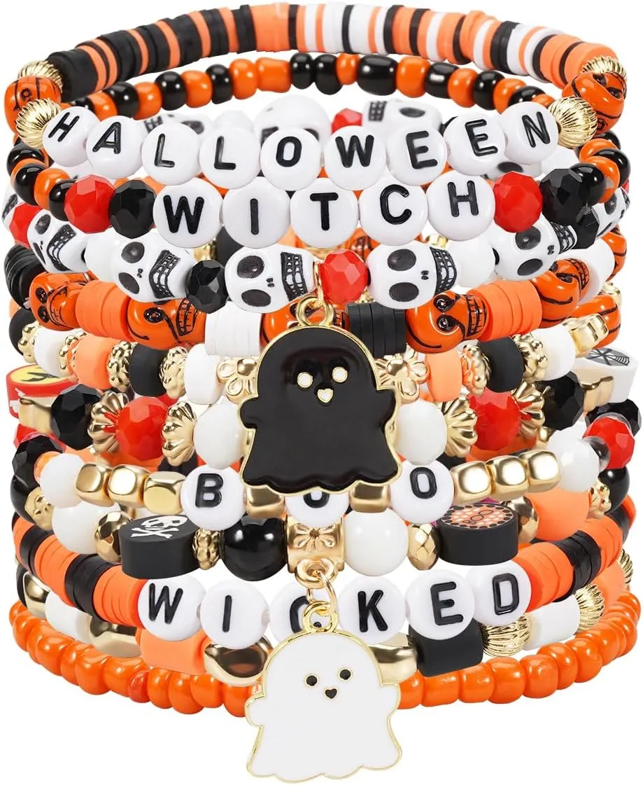 Jocbean Independence Day Halloween Bracelets Stackable Bracelet for Women Handmade Christmas Beaded Stretch Bracelet