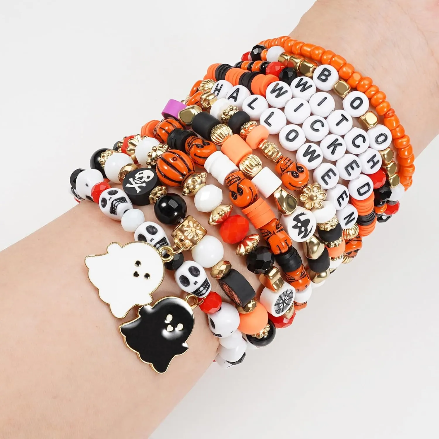 Jocbean Independence Day Halloween Bracelets Stackable Bracelet for Women Handmade Christmas Beaded Stretch Bracelet