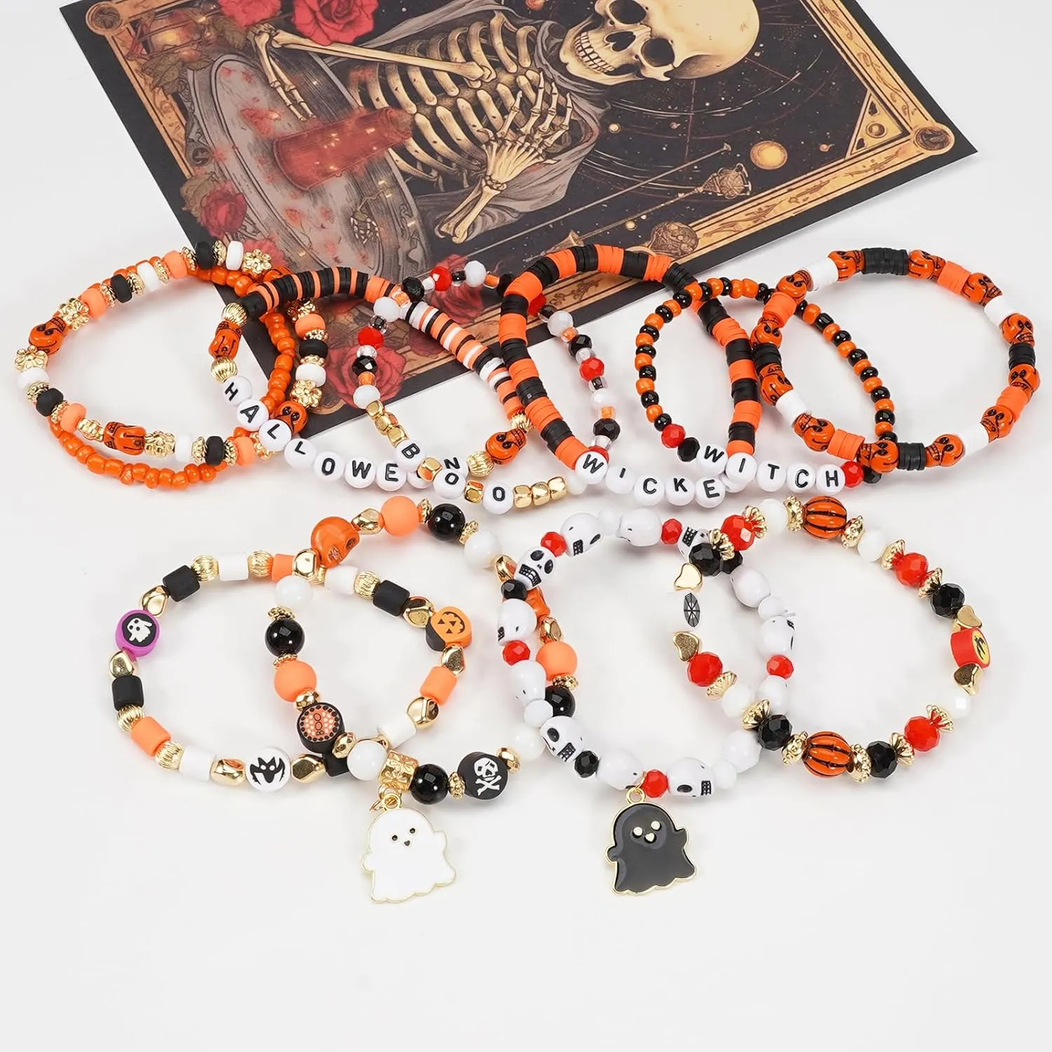 Jocbean Independence Day Halloween Bracelets Stackable Bracelet for Women Handmade Christmas Beaded Stretch Bracelet