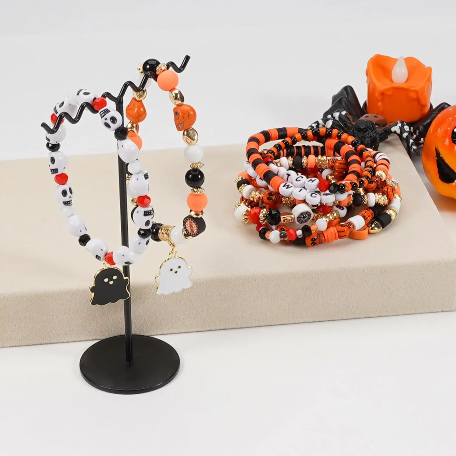 Jocbean Independence Day Halloween Bracelets Stackable Bracelet for Women Handmade Christmas Beaded Stretch Bracelet