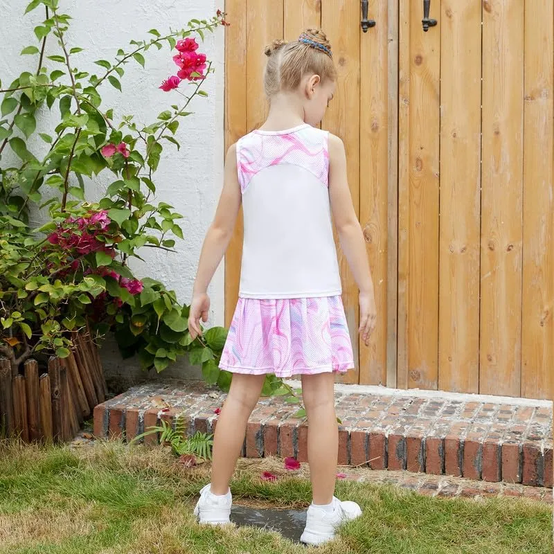 Jxstar Girls Tennis Golf Dress Outfit Tie Dye Tank Top and Skorts Sets Sport Skirt with Shorts